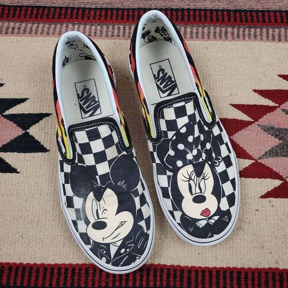 Vans Shoes - Vans X Disney Mickey Minnie Mouse Classic Slip On Checkered Flame Shoes Sz 7